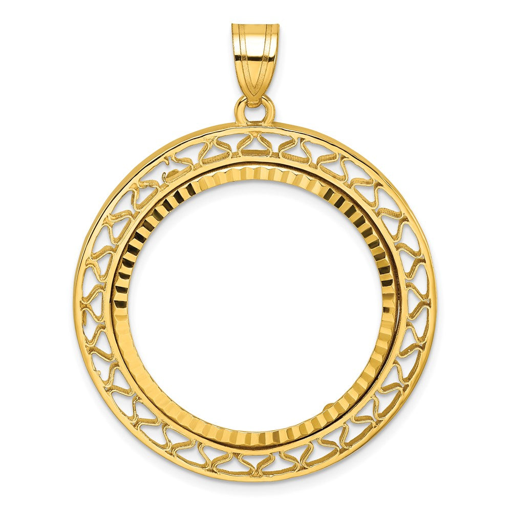 14k Polished & Diamond-cut Fancy Wire 27.0mm Prong Coin Bezel Pendant