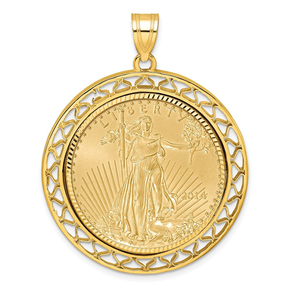 14ky 1/2oz Mounted American Eagle Coin Fancy Wire Diamond-cut Bezel Pendant