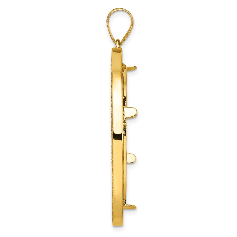 14k Polished & Diamond-cut Fancy Wire 32.7mm Prong Coin Bezel Pendant