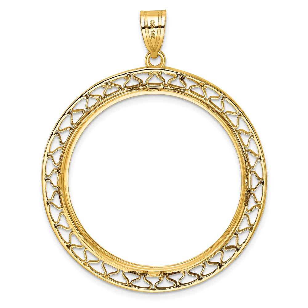 14k Polished & Diamond-cut Fancy Wire 32.7mm Prong Coin Bezel Pendant