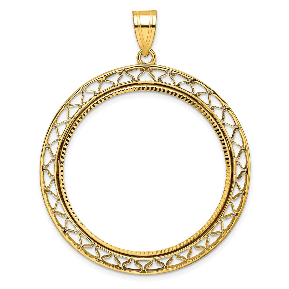 14k Polished & Diamond-cut Fancy Wire 32.7mm Prong Coin Bezel Pendant