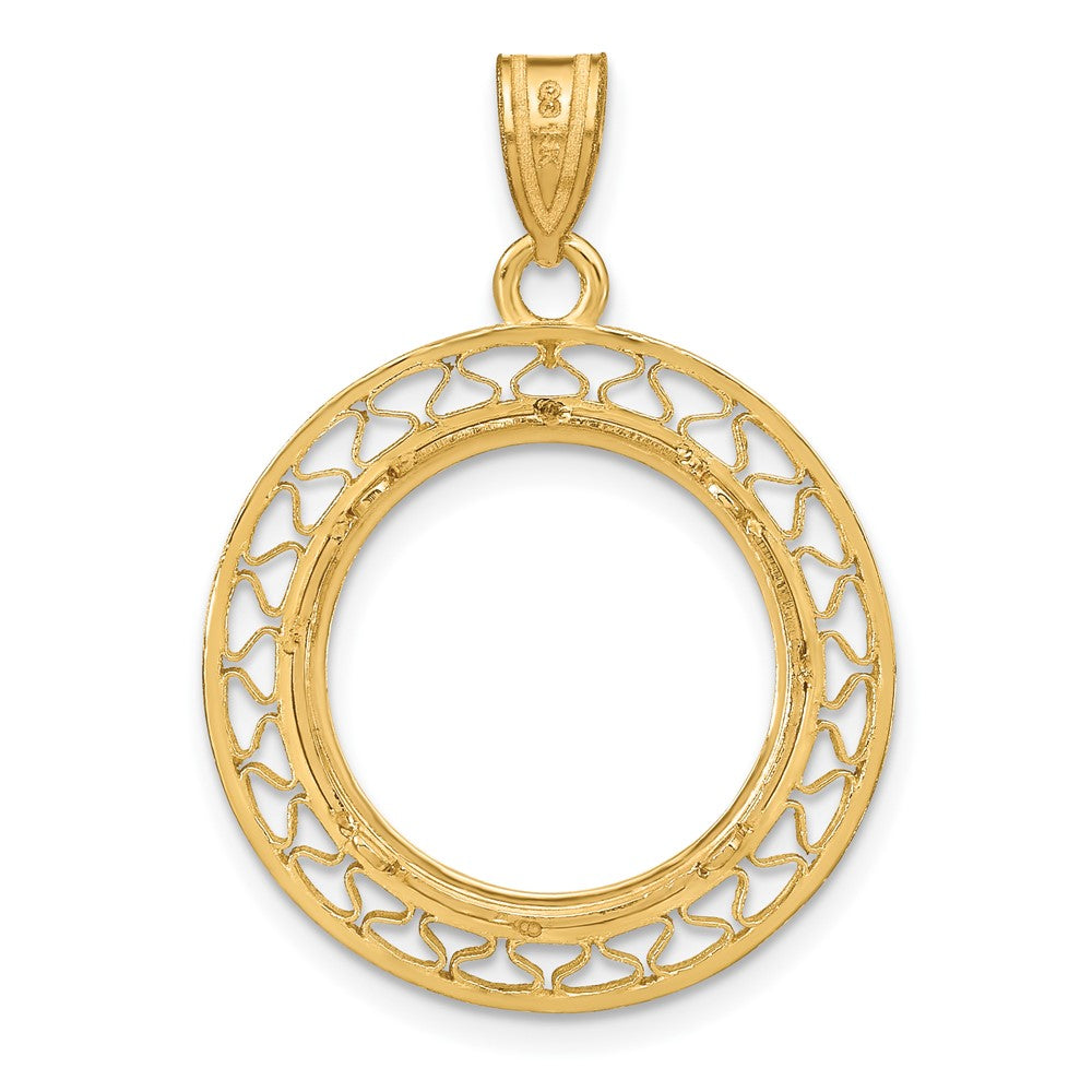 14k Polished Fancy Wire 16.5mm Prong Coin Bezel Pendant