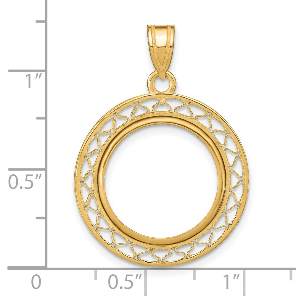14k Polished Fancy Wire 16.5mm Prong Coin Bezel Pendant