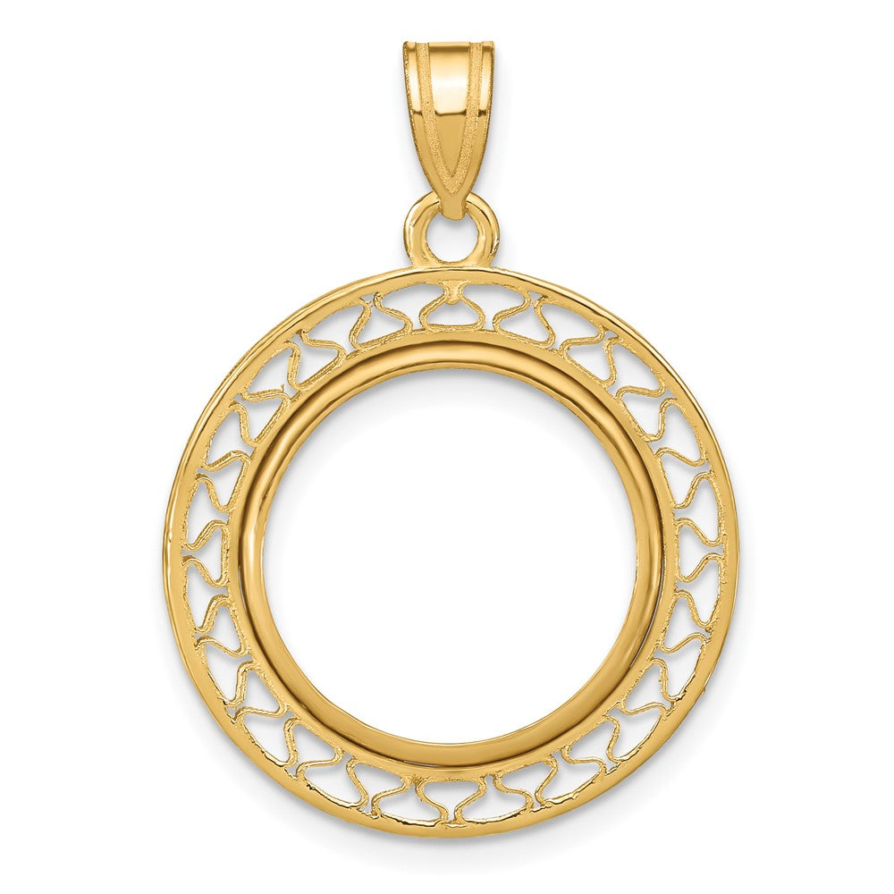14k Polished Fancy Wire 16.5mm Prong Coin Bezel Pendant