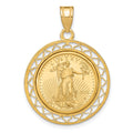 14k Polished Fancy Wire Mntd 1/10oz AM Eagle Prong Coin Bezel Pendant