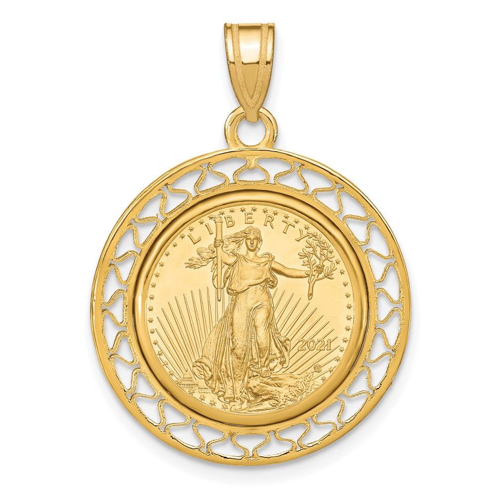 14k Polished Fancy Wire Mntd 1/10oz AM Eagle Prong Coin Bezel Pendant