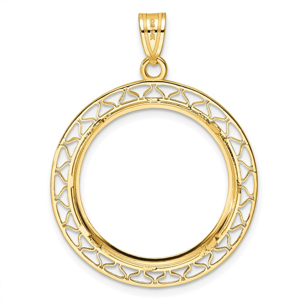 14k Polished Fancy Wire 22.0mm Prong Coin Bezel Pendant