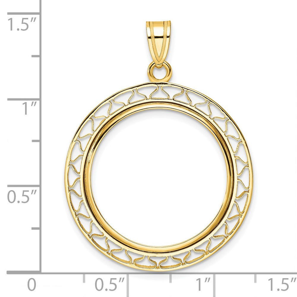 14k Polished Fancy Wire 22.0mm Prong Coin Bezel Pendant
