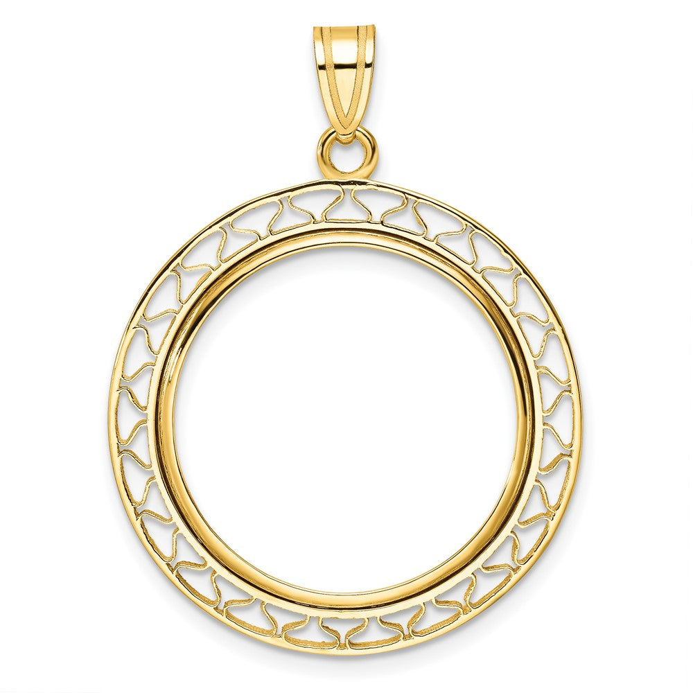 14k Polished Fancy Wire 22.0mm Prong Coin Bezel Pendant