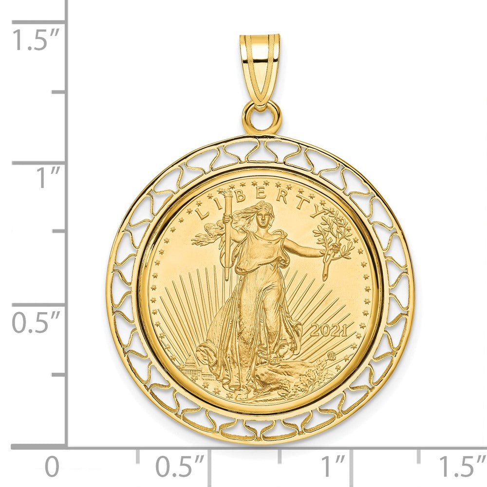 14k Polished Fancy Wire Mntd 1/4oz AM Eagle Prong Coin Bezel Pendant