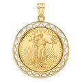 14k Polished Fancy Wire Mntd 1/4oz AM Eagle Prong Coin Bezel Pendant