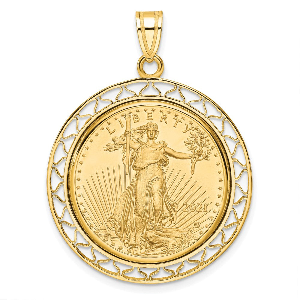 14k Polished Fancy Wire Mntd 1/4oz AM Eagle Prong Coin Bezel Pendant