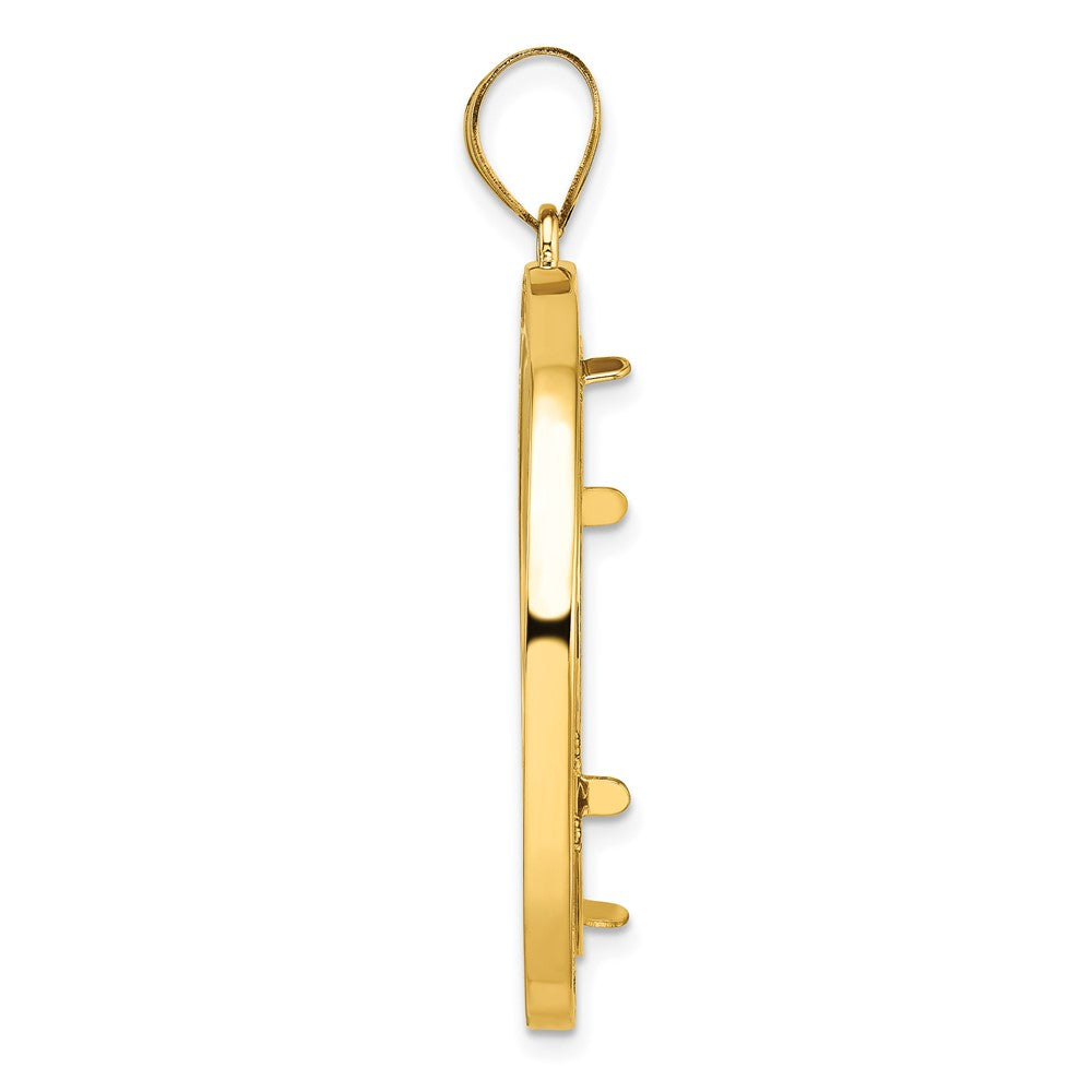 14k Polished Fancy Wire 27.0mm Prong Coin Bezel Pendant