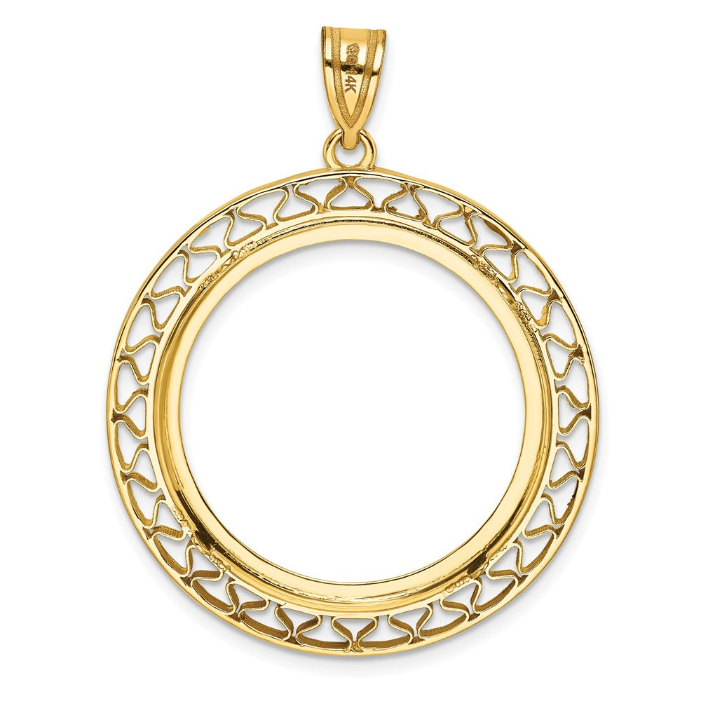 14k Polished Fancy Wire 27.0mm Prong Coin Bezel Pendant