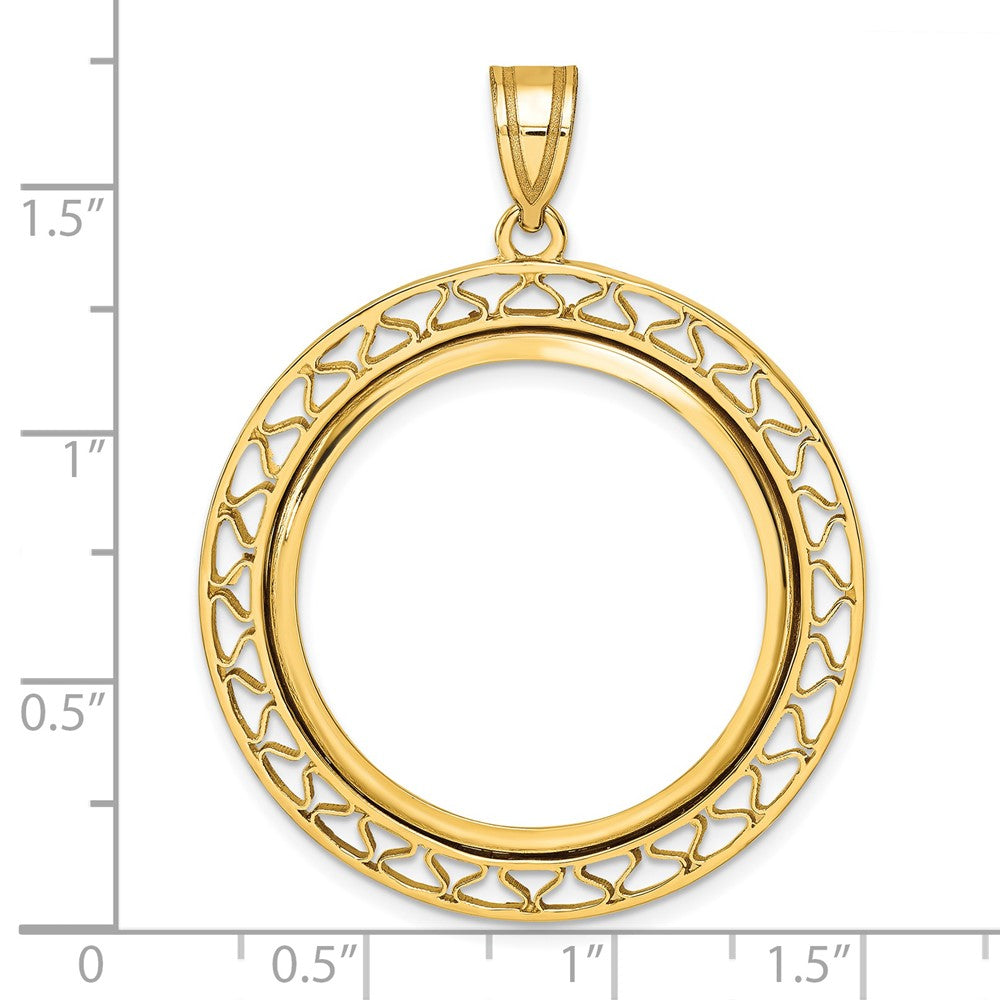 14k Polished Fancy Wire 27.0mm Prong Coin Bezel Pendant