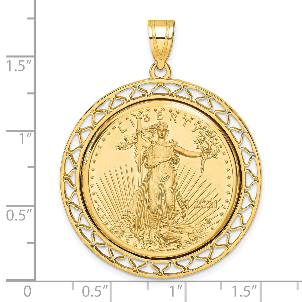 14k Polished Fancy Wire Mntd 1/2oz AM Eagle Prong Coin Bezel Pendant