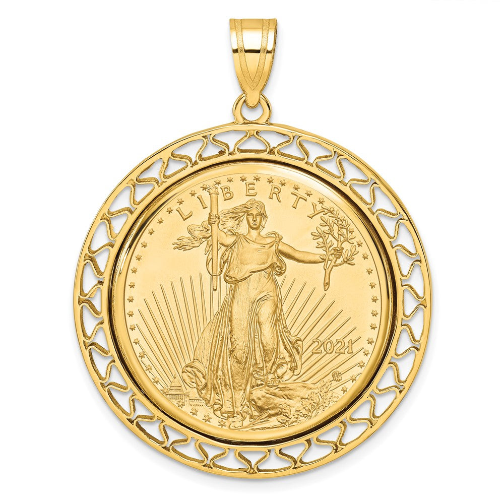 14k Polished Fancy Wire Mntd 1/2oz AM Eagle Prong Coin Bezel Pendant