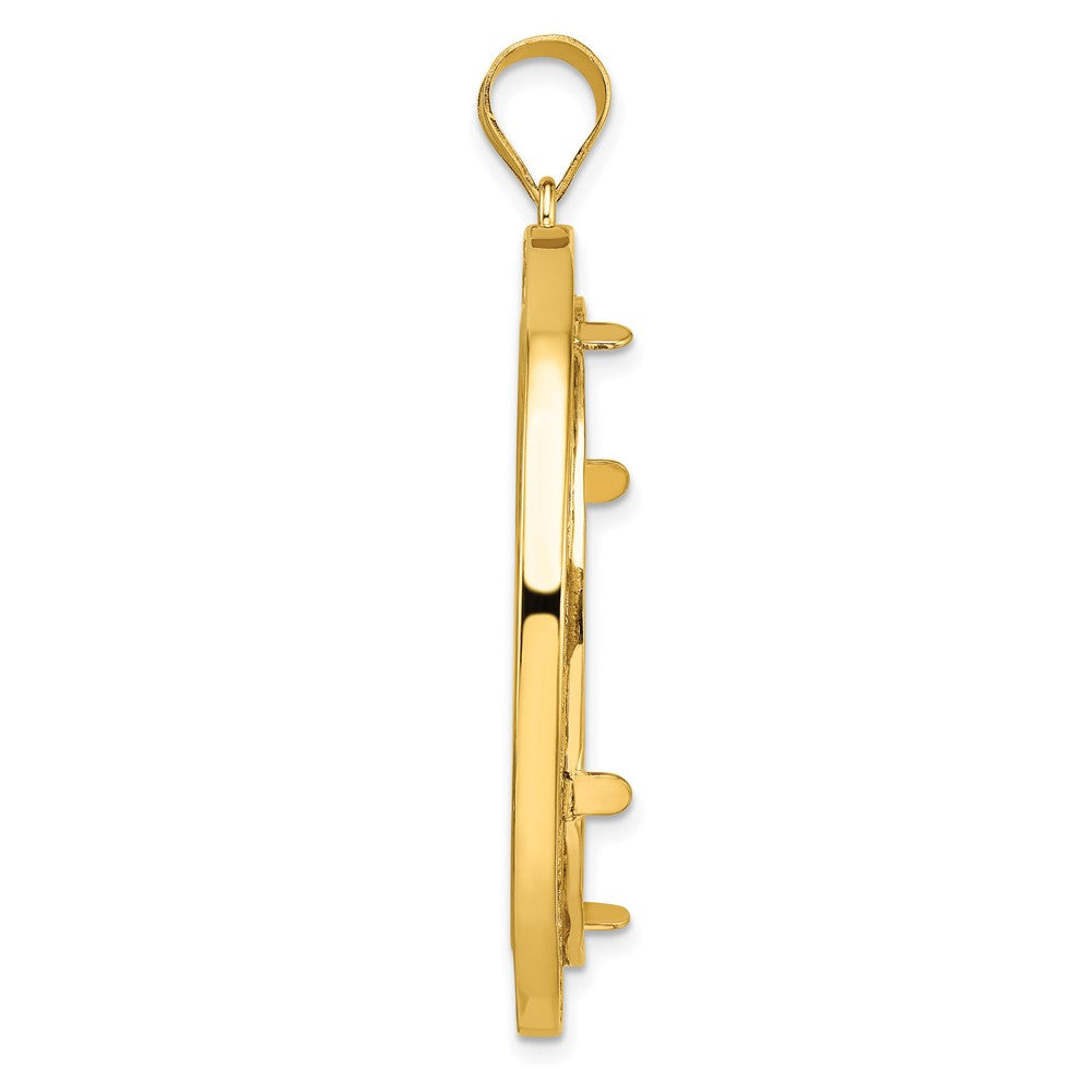 14k Polished Fancy Wire 32.7mm Prong Coin Bezel Pendant