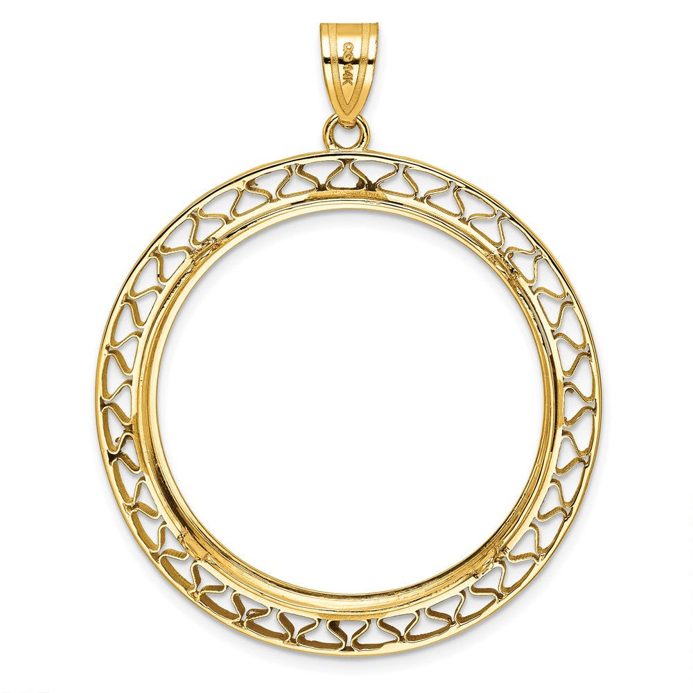 14k Polished Fancy Wire 32.7mm Prong Coin Bezel Pendant