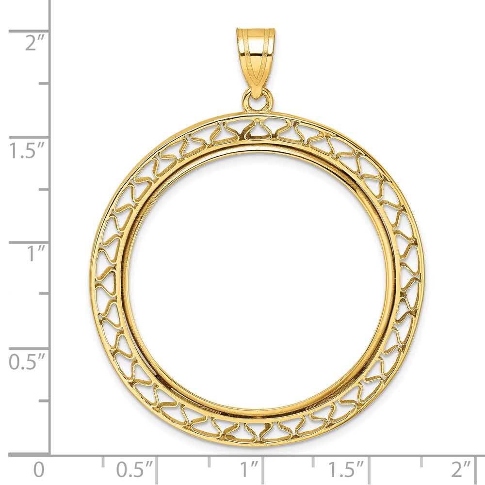 14k Polished Fancy Wire 32.7mm Prong Coin Bezel Pendant
