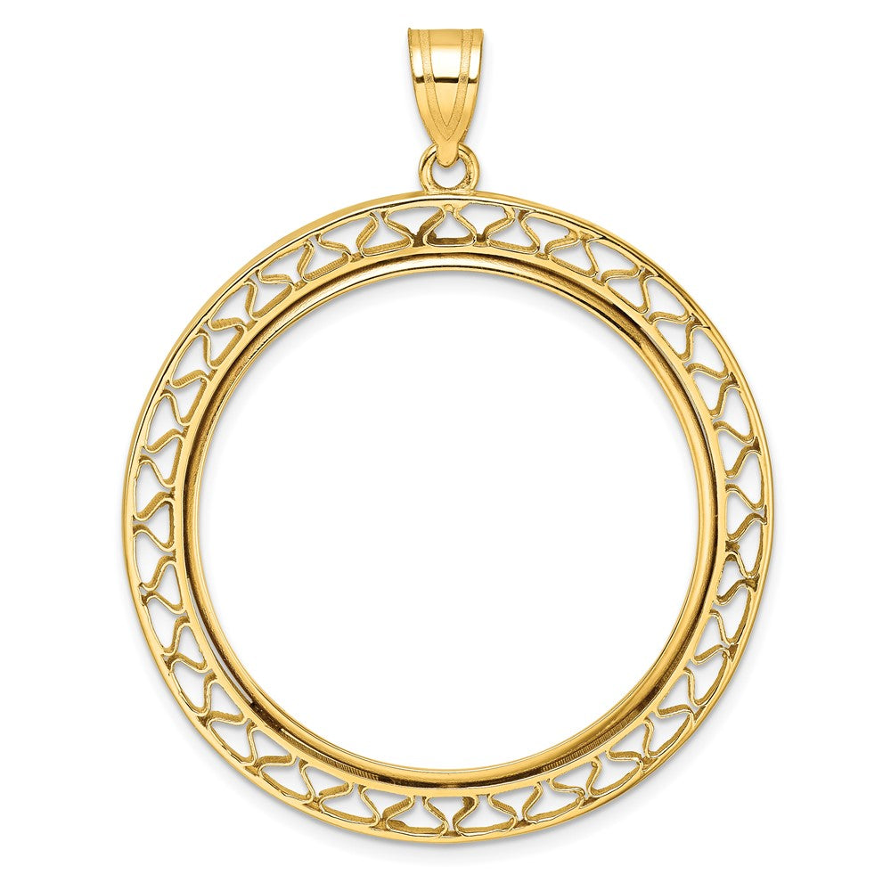 14k Polished Fancy Wire 32.7mm Prong Coin Bezel Pendant
