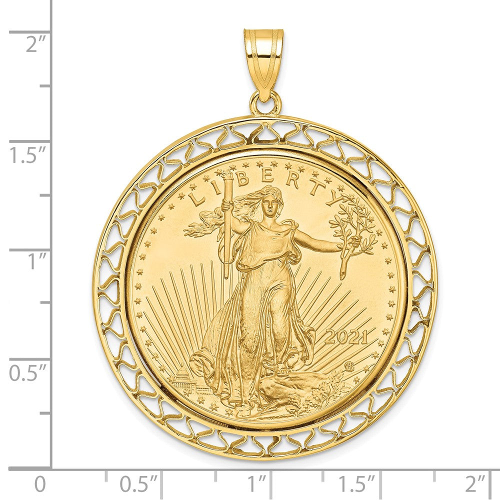 14k Polished Fancy Wire Mounted 1oz AM Eagle Prong Coin Bezel Pendant