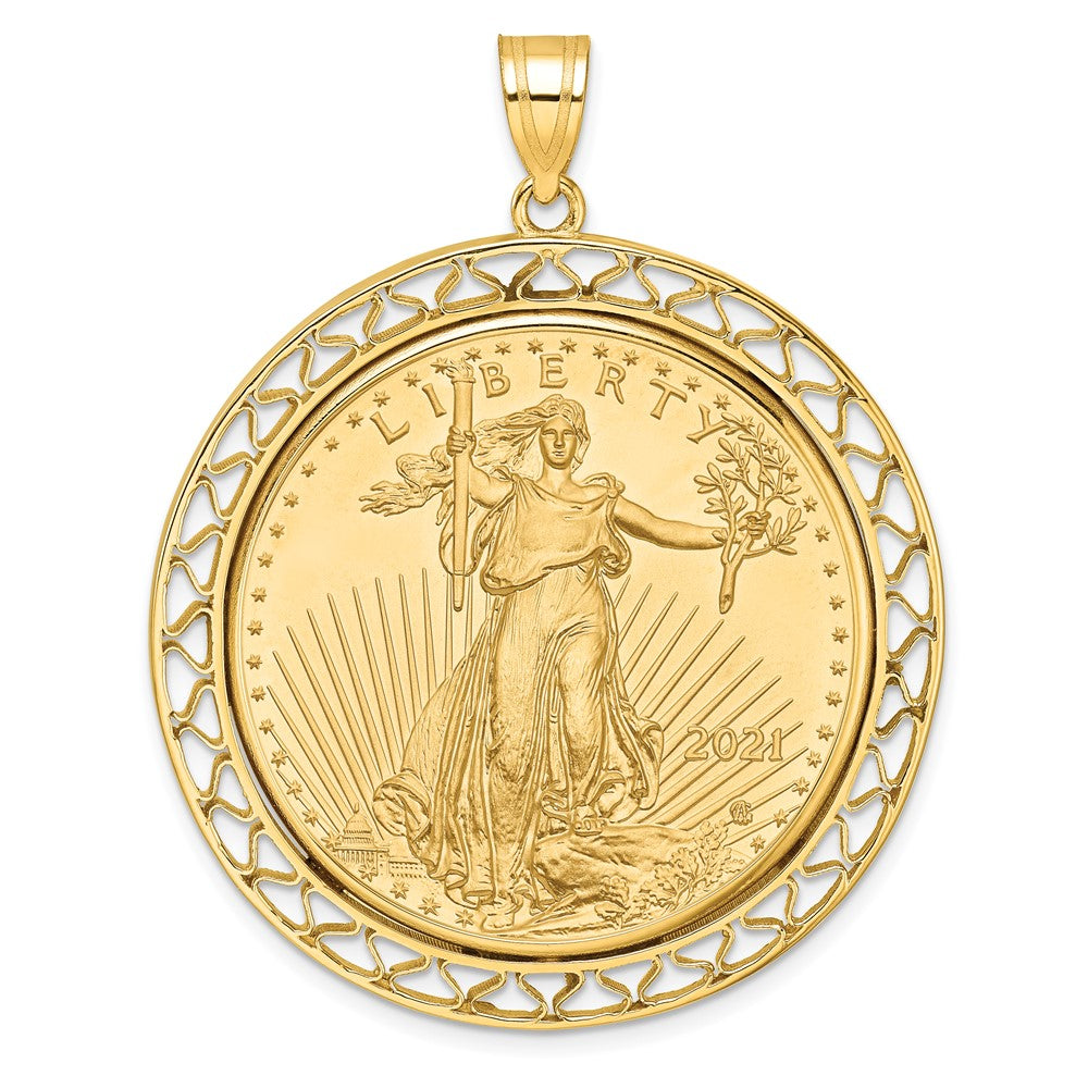 14k Polished Fancy Wire Mounted 1oz AM Eagle Prong Coin Bezel Pendant