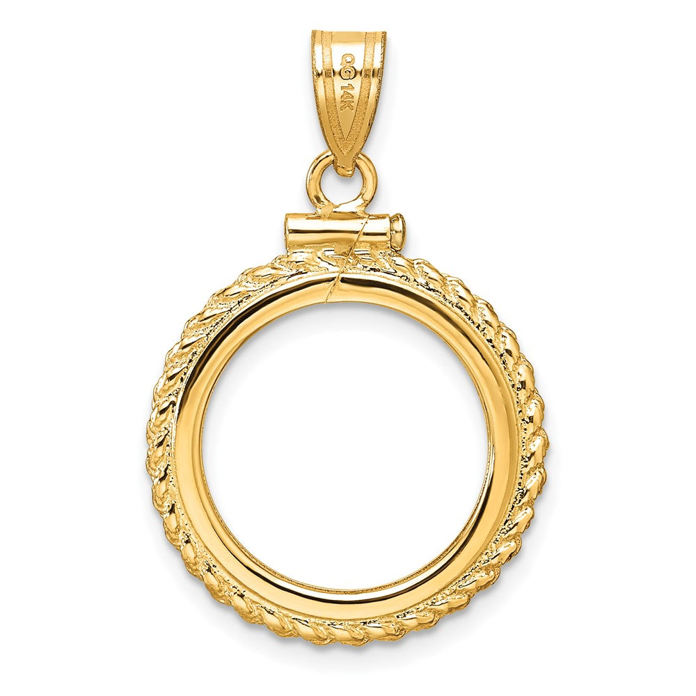 14k Casted Rope D/C 16.5mm x 1.35mm Screw Top Coin Bezel Pendant