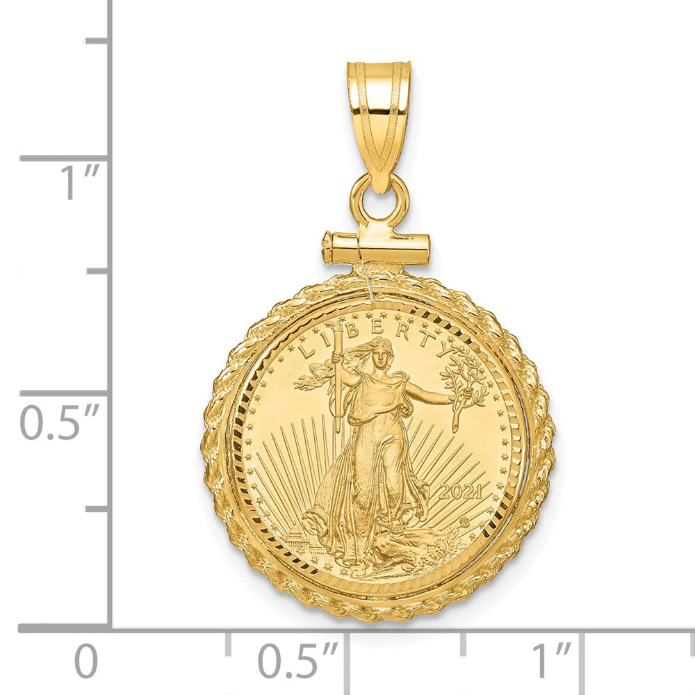 14ky 1/10oz Mounted AM Eagle Coin Screw Top Rope D/C Bezel Pendant