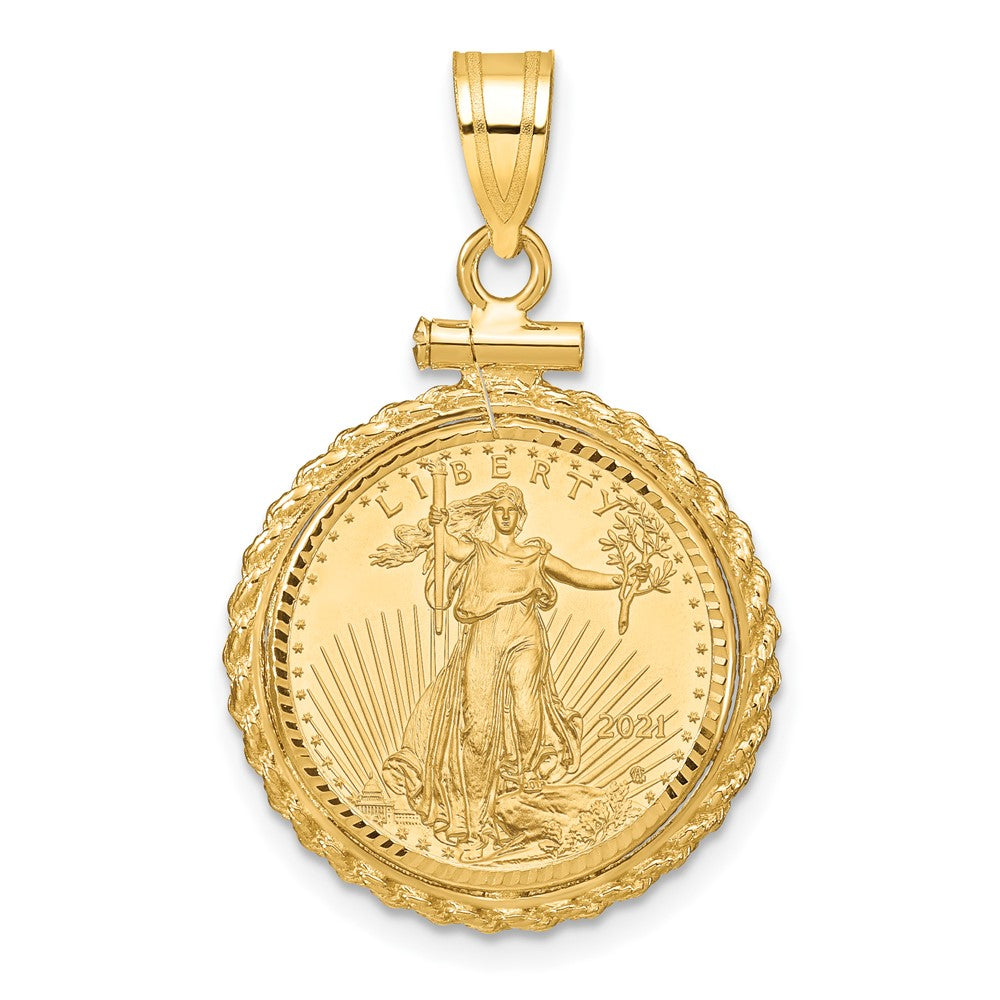 14ky 1/10oz Mounted AM Eagle Coin Screw Top Rope D/C Bezel Pendant