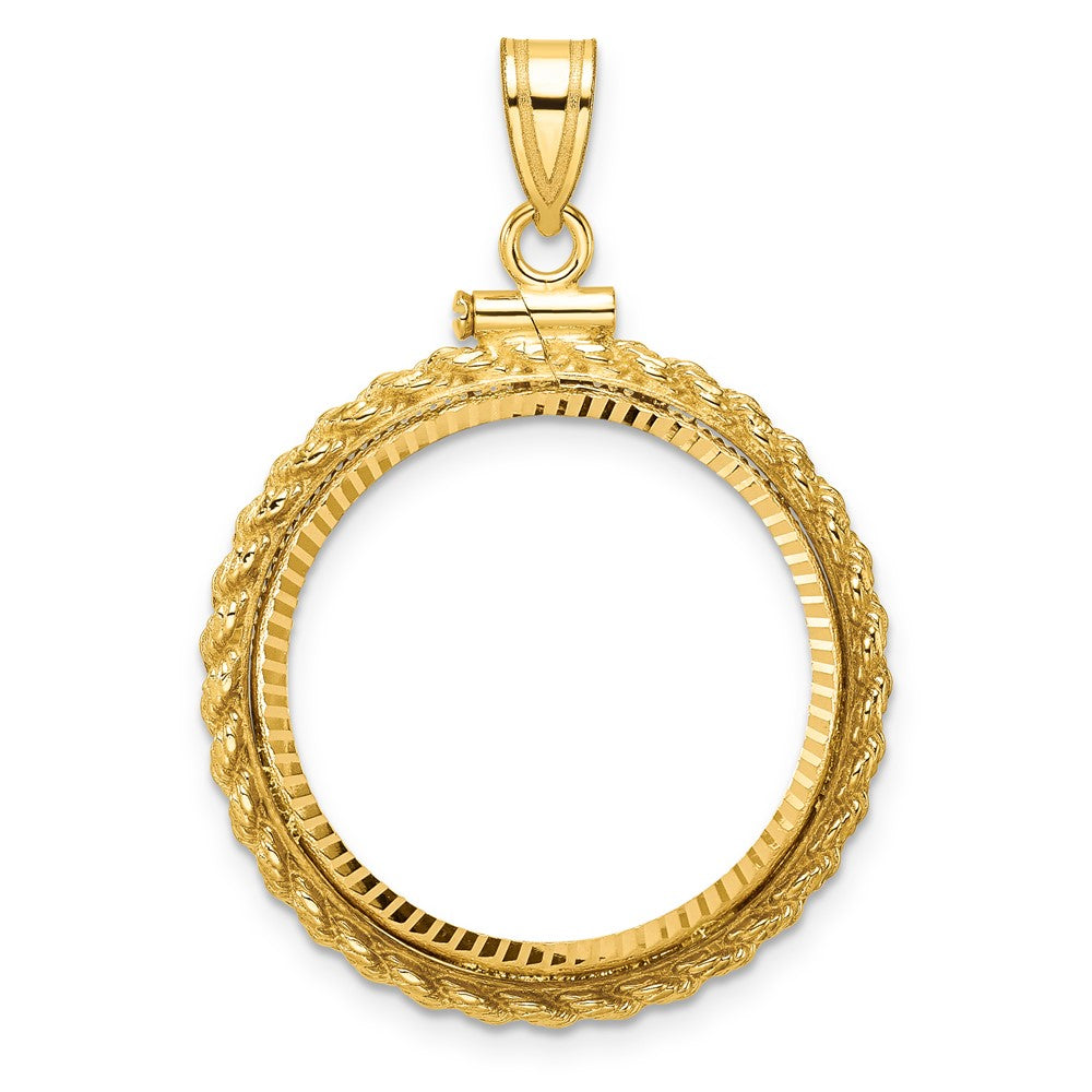 14k Casted Rope D/C 22.0mm x 1.9mm Screw Top Coin Bezel Pendant