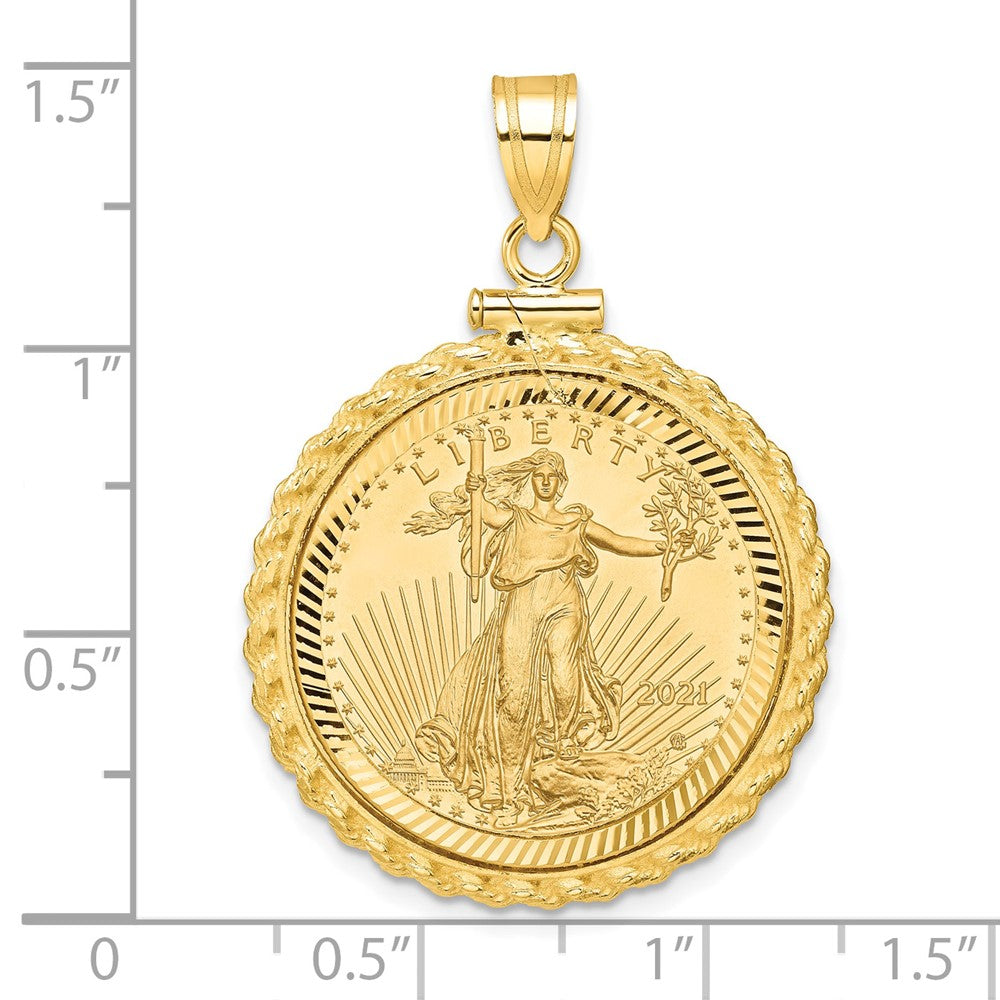14ky 1/4oz Mounted AM Eagle Coin Screw Top Rope D/C Bezel Pendant