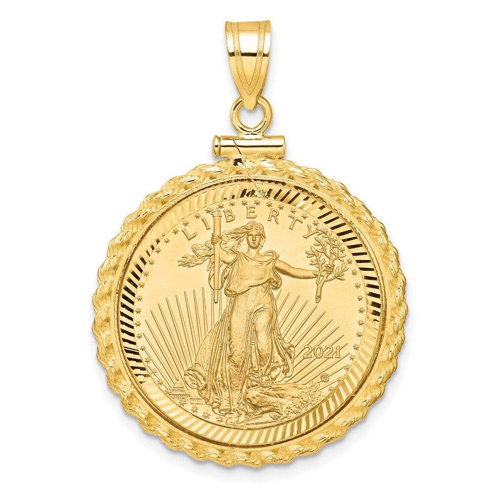14ky 1/4oz Mounted AM Eagle Coin Screw Top Rope D/C Bezel Pendant