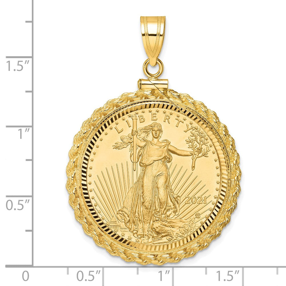 14ky 1/2oz Mounted AM Eagle Coin Screw Top Rope D/C Bezel Pendant
