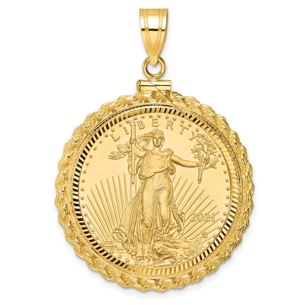 14ky 1/2oz Mounted AM Eagle Coin Screw Top Rope D/C Bezel Pendant