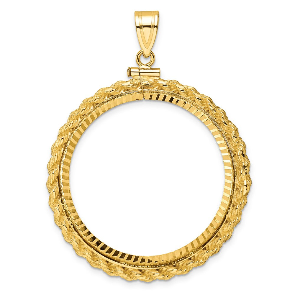 14k Casted Rope D/C 32.7mm x 3.00mm Screw Top Coin Bezel Pendant