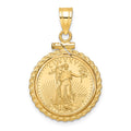 14k Casted Rope Mounted 1/10oz AM Eagle Screw Top Coin Bezel Pendant