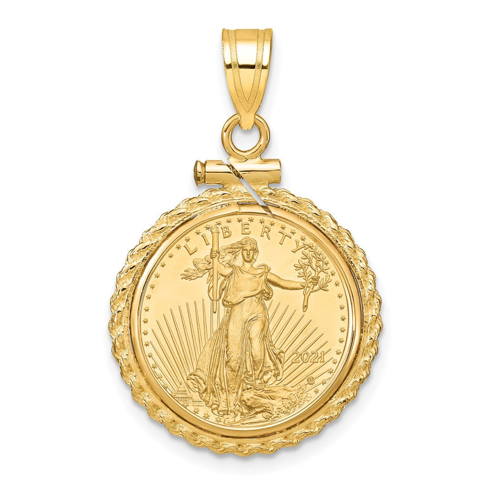 14k Casted Rope Mounted 1/10oz AM Eagle Screw Top Coin Bezel Pendant