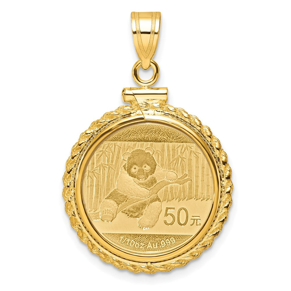 14k Casted Rope Mounted 1/10oz Panda Screw Top Coin Bezel Pendant