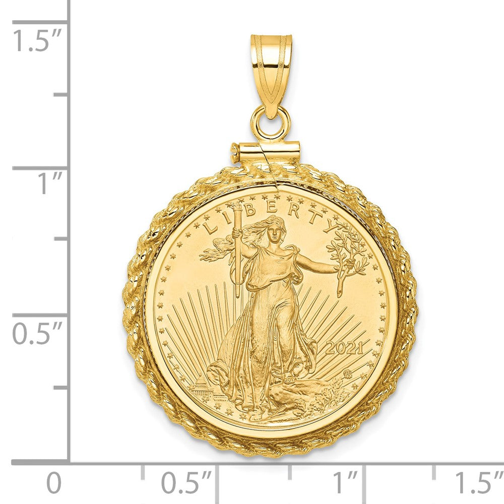 14k Casted Rope Mounted 1/4oz AM Eagle Screw Top Coin Bezel Pendant