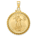 14k Casted Rope Mounted 1/4oz AM Eagle Screw Top Coin Bezel Pendant