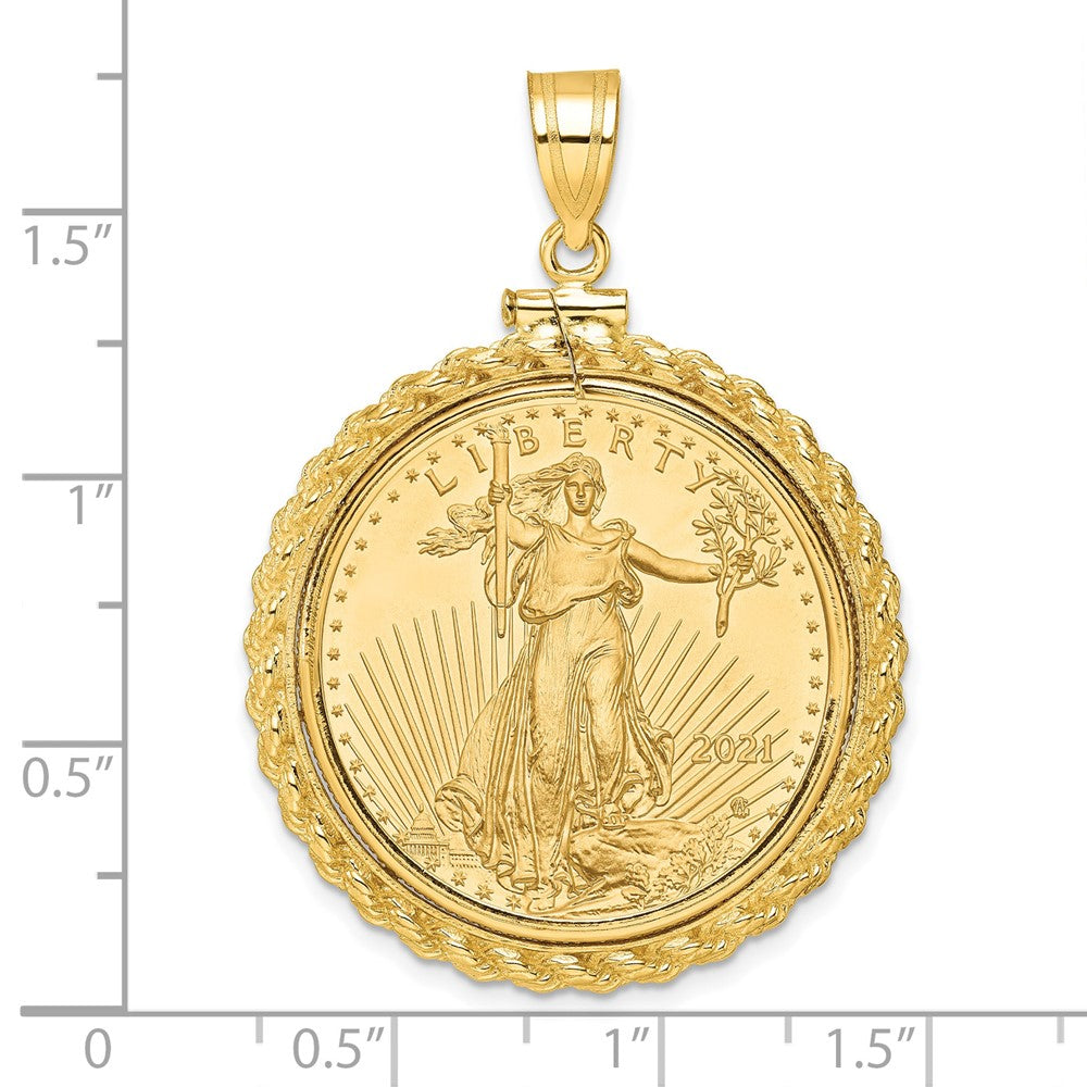 14k Casted Rope Mounted 1/2oz AM Eagle Screw Top Coin Bezel Pendant