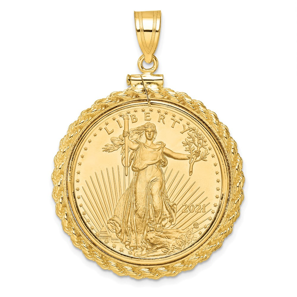 14k Casted Rope Mounted 1/2oz AM Eagle Screw Top Coin Bezel Pendant