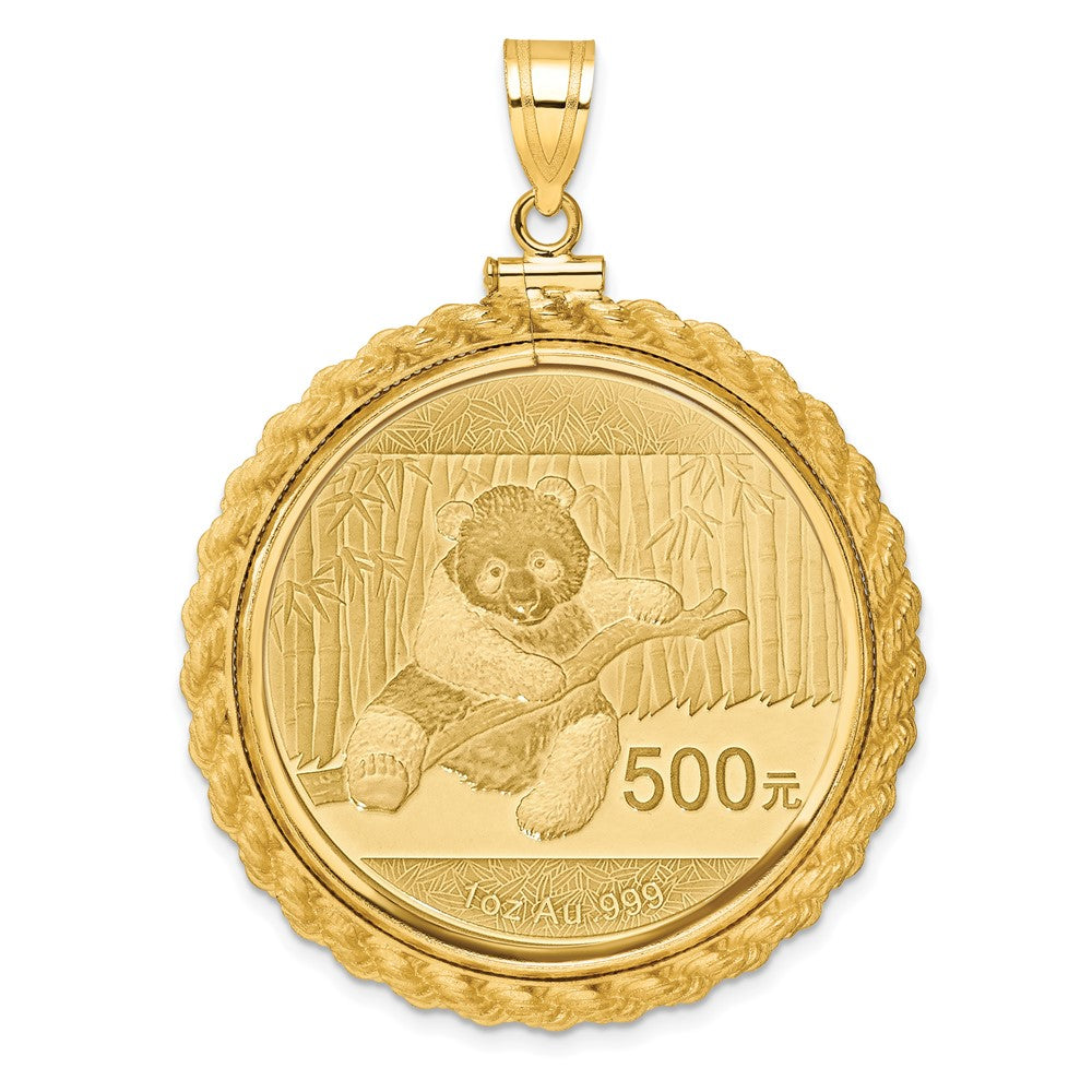 14k Casted Rope Mounted 1oz Panda Screw Top Coin Bezel Pendant