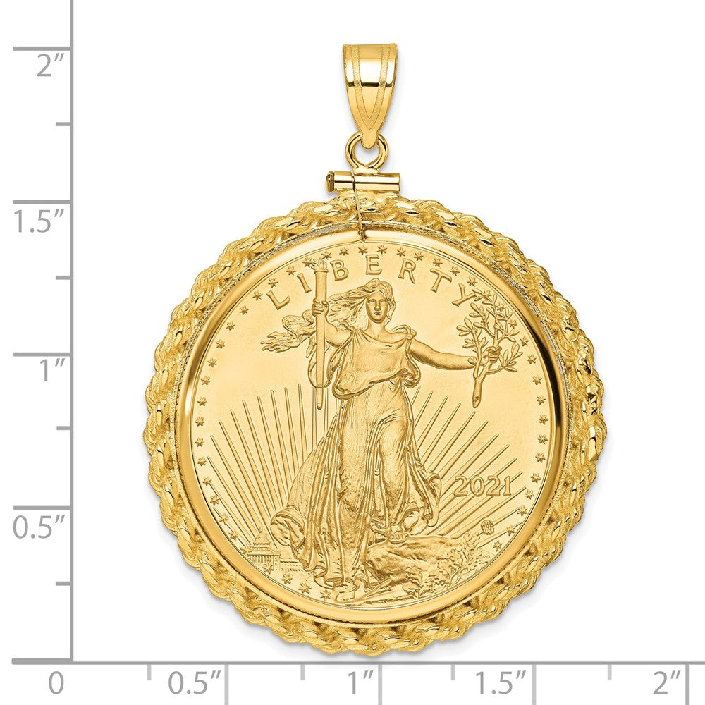14k Casted Rope Mounted 1oz AM Eagle Screw Top Coin Bezel Pendant