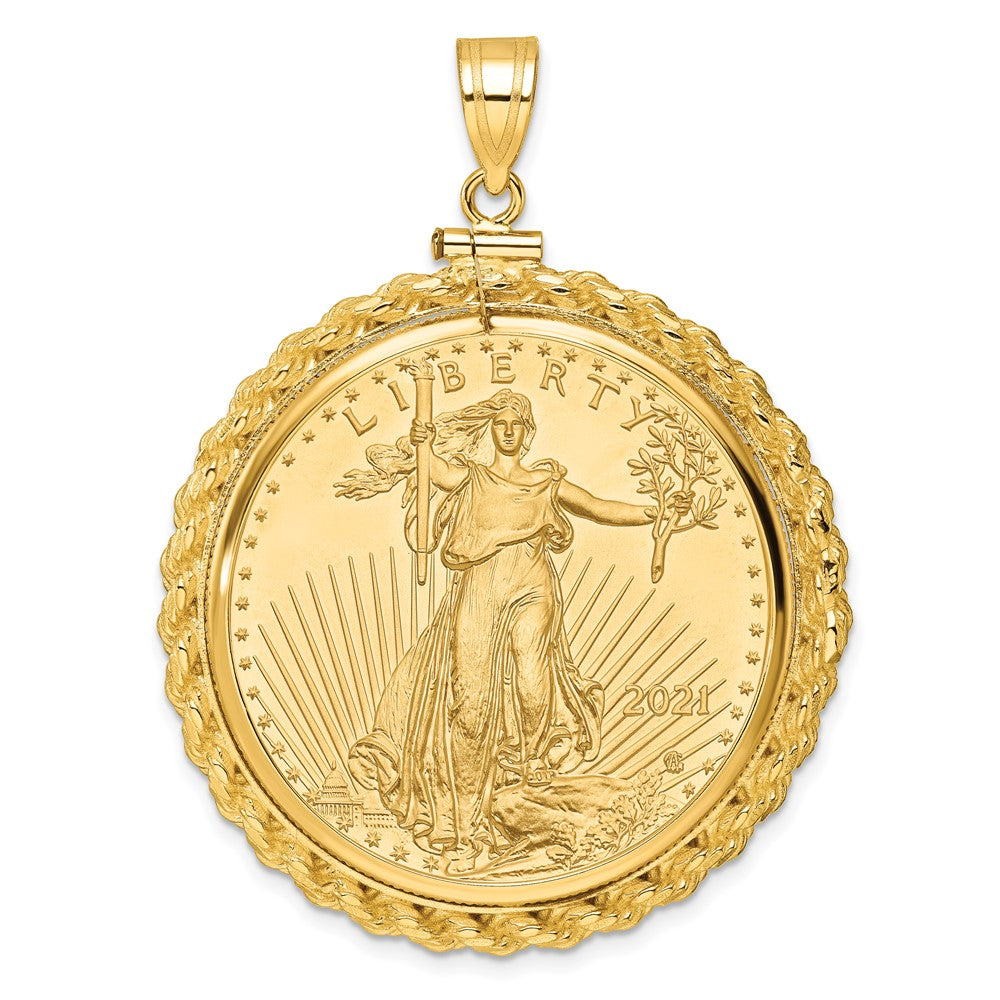 14k Casted Rope Mounted 1oz AM Eagle Screw Top Coin Bezel Pendant