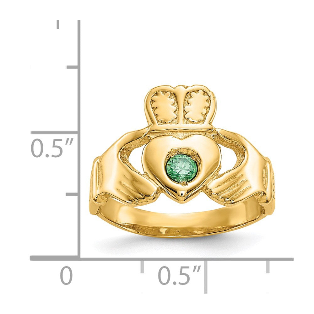 14k Imitation Green Stone Claddagh Ring