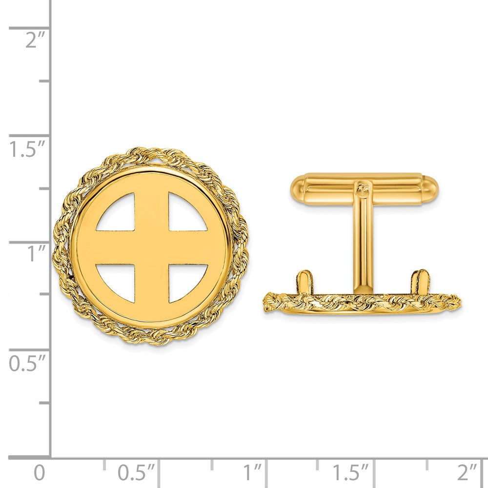 14k Men's Polished Rope 18.0mm Coin Bezel Cuff Links