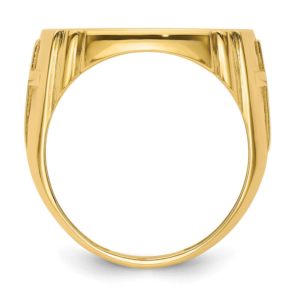14k Men's Polished & Diamond-cut w/ Cross Sides 16.5mm Coin Bezel Ring