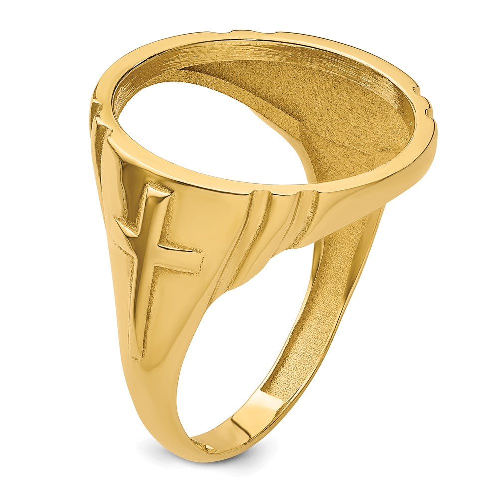 14k Men's Polished & Diamond-cut w/ Cross Sides 16.5mm Coin Bezel Ring